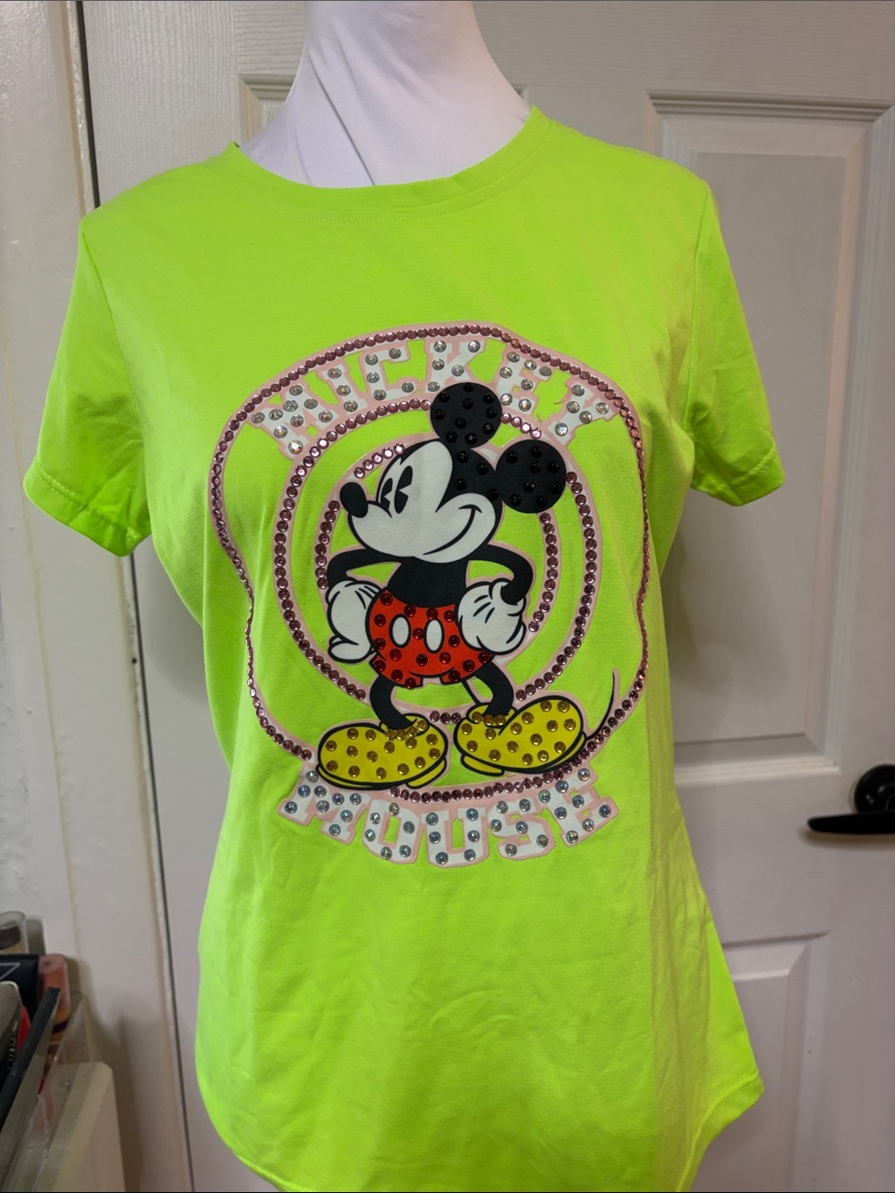 Girls Neon Lime Mickey Mouse Graphic Tee